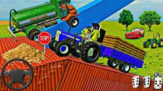 Driving The Tractor And Water Tank Truck In Stunt Game #newupdate #truck #tractor #gaming 
