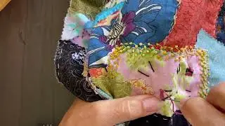 Slow Stitching Back working on the crazy quilt wrap skirt simple butterflies