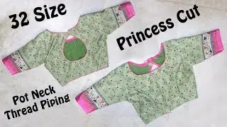 Without Boat Neck Princess Cut Blouse Back Pot Neck with Thread Piping Cutting & Stitching