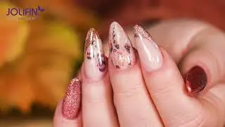 Nailart: &bdquo;Boho Autumn&ldquo; mit Jolifin LAVENI Shellac CatEye 9D bronce und Jolifin Flora Tattoo Nr.73