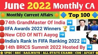 | June 2022 Monthly Current Affairs | June Current Affairs 2022 | Monthly Current Affairs 2022 |