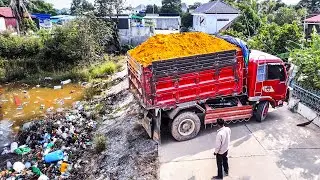 Start Opening Amazing Project!! Landfill Delete Flooded Using Skills Dozer Pushing Stone Into Water