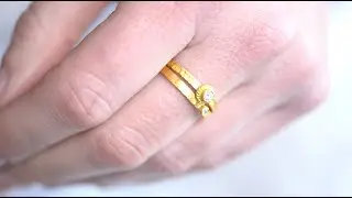 24K Solid Gold Hammered Stacker Rings with Solitaire Diamond