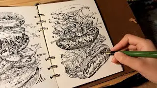 Recreating the juicy joy with a fountain pen「Food Sketch 」no music｜no talking｜Sketch painting ｜ASMR