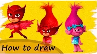 Trolls 2016 as Pj Masks | Fun Coloring page | Learn about the color Red | Full HD