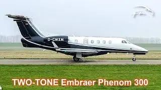 ▶️Phenom 300 Two-Tone: Raw Engines Takeoff in Misty Conditions 'D-CMXM' | Lelystad Airport