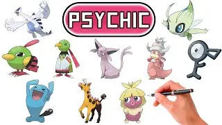 Drawing All PSYCHIC TYPE Pokemon From Gen 2 | Pokemon Sorted By Types