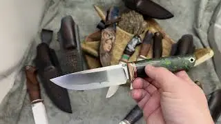 A selection of knives made from aggressive K390 steel with descriptions