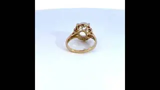 Mondsteinring Gelbgold 750 Mondstein 5,50ct. 6 Diamanten 0,12ct.TW VVS