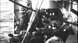 Battleship USS South Dakota (BB-57) in rough seas of Pacific Ocean and rescue at ...HD Stock Footage