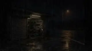 Night Rain Sounds at a Small Motorcycle Garage | No Music