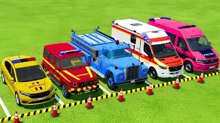 POLICE CARS, FIRE DEPARTMENT, AMBULANCE VEHICLES TRANSPORTING WITH MAN TRUCKS ! Farming Simulator 25
