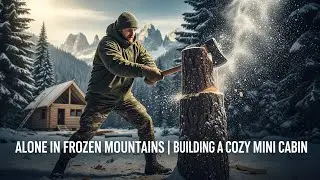 Alone in Frozen Mountains | Building a Cozy Mini Cabin #SilentSurvival #CabinBuild #ASMRNature