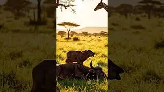 Giraffe 🦒🌿helped the injured mother wilder beast🐃 and her baby #wildlife #asmr #animals #giraffe