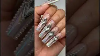 Pearl Chrome Nails ✨ Iridescent Glass + Crystal Gems #short #nails #nailart