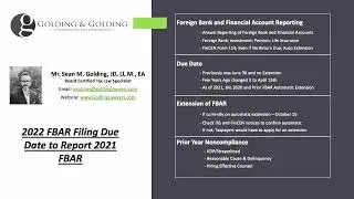 2022 FBAR Filing Due Date to Report 2021 FBAR (FinCEN Form 114) - Golding & Golding