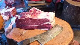 The first morning meat market, Fastest beef cutting knife skills, Amazing best butcher, Good selling