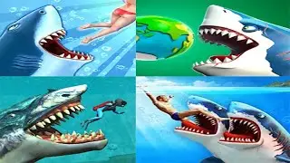 Hungry Shark Evolution VS Hungry Shark World VS Double Head Shark Attack VS Whale Shark Simulator