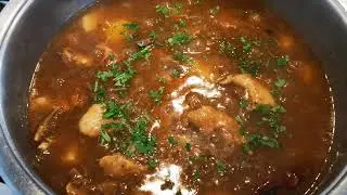 Meat and Sago Stew served with white rice. Traditional Cape Malay Cooking.