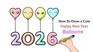 Draw Cute Happy New Year 2026 Balloons 🎈 | Happy New Year 2026 Balloon |  Step by Step 2026 Balloon