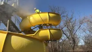 Unedited water slide cleaning