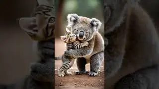 Koala Hugging a Kitten #koala #kittens #catfamily #aianimation