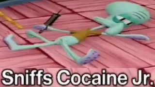 Loudward annoys Squidward with Sniffs Cocaine Jr. (AI Sponge Rehydrated Clip)