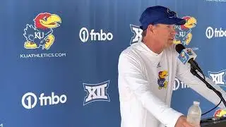 KU Football coach Lance Leipold addresses the media after his first practice with the program