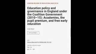 Education policy and governance in England under the Coalition Government (2010&ndash;15): ... | RTCL.TV