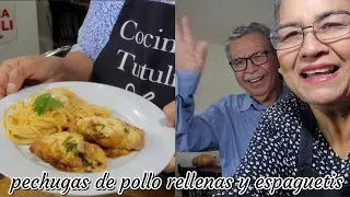 ! Riquísimas pechugas de pollo rellenas y espaguetis  ! 😋🍅🧀🍜🐔! Cocina Tutuli 