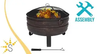 Sunnydaze Bronze Cauldron Fire Pit with Cover and Spark Screen - FSN-779