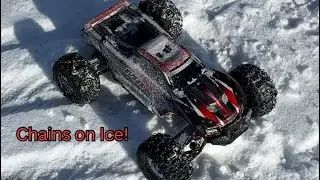 Traxxas WideMaxx With Snow Chains on Ice | Insane Winter RC Traction
