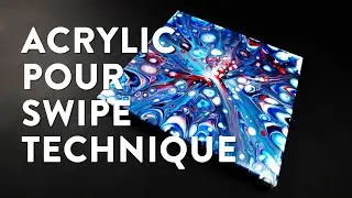 Blue and red acrylic pour with starburst swipe - fluid art techniques!