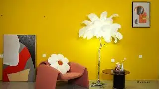 Ostrich Feather Brass Floor Lamp white