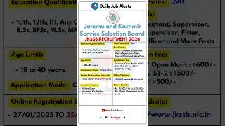 JKSSB Recruitment 2026 | New Vacancy 2026 | Daily Job Alerts #shorts