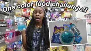 One color food challenge!!-Shooping, eating,blue ramen,blue takis!🫐