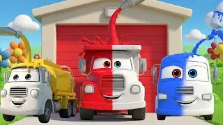 Colorful Cartoon Trucks for Kids+Red, Yellow, Green, Blue, Purple Truck Painting  Fun- LittleHarmony