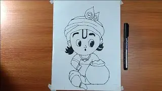 How to Draw Little Krishna with Makhana Matki | Janmashtami Special Drawing 2025