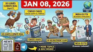 US UNFCCC Exit | 📊जाति जनगणना 2027 | India-EU FTA|🚨UP भर्ती घोटाला | 8 Jan UPSC 2026