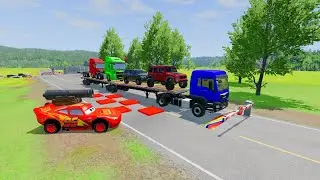 Flatbed Truck McQueen | Transportation with Truck - Pothole vs Car # | BeamNG.Drive Gameplay