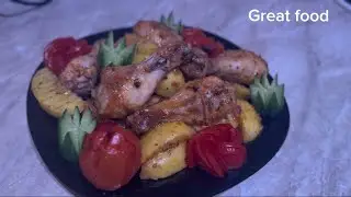 Картофель с куриными ножками в духовке. Duxovkada Tovuq oyoqchalari bilan kartoshka.