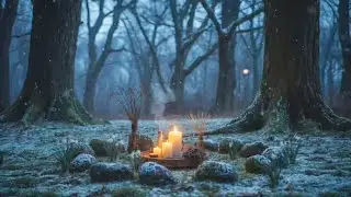 Imbolc Night in the Snowy Woods 🌙 Witchy Outdoor Ambience with Gentle Pagan Music | 3 Hours 