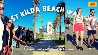 St Kilda Beach Walk - Summer Promenade Atmosphere - 4K