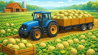 Bear Farm Life: Harvesting Cantaloupe on a Wooden Trellis 🚜🍈 | Realistic Farm Animation