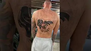 Full back tattoo progress, 2 sessions down. #backtattoo #tattoo #tattooart ￼
