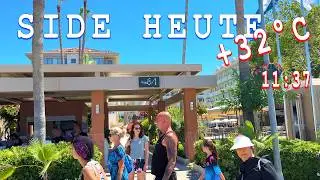 Aktuelles Wetter (32 Grad) in Side HEUTE (Promenade\Strand). Türkei 27.7.2026 11:37 Uhr 🥰🇹🇷 #side