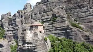 DRONE over Holy Monastery of Saint Nicholas Anapafsas at Meteora. - Meteora Greece - ECTV