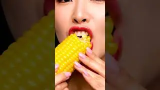 Yellow Food ASMR 💛 Banana Corn Cake | Color Theme Eating Shorts #oddlysatisfying #asmr