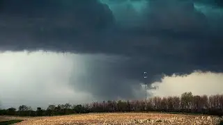 Supercell Storm with Funnel, Extreme Winds & Flying Debris near Grinnell Iowa May 8th 2023