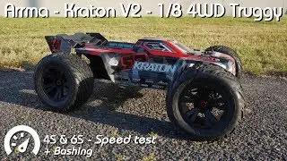 • Arrma - Kraton V2 - 1/8 4WD Truggy - 4s & 6s speed test + bashing •